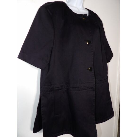 Club Monaco Large Trench Coat Jacket Duster Black Short Sleeve Collarless Posh - Picture 13 of 16